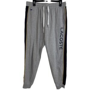 Lacoste Mens Sleepwear Lounge Pants Track Joggers Gray Black Gold‎ Side Stripe L